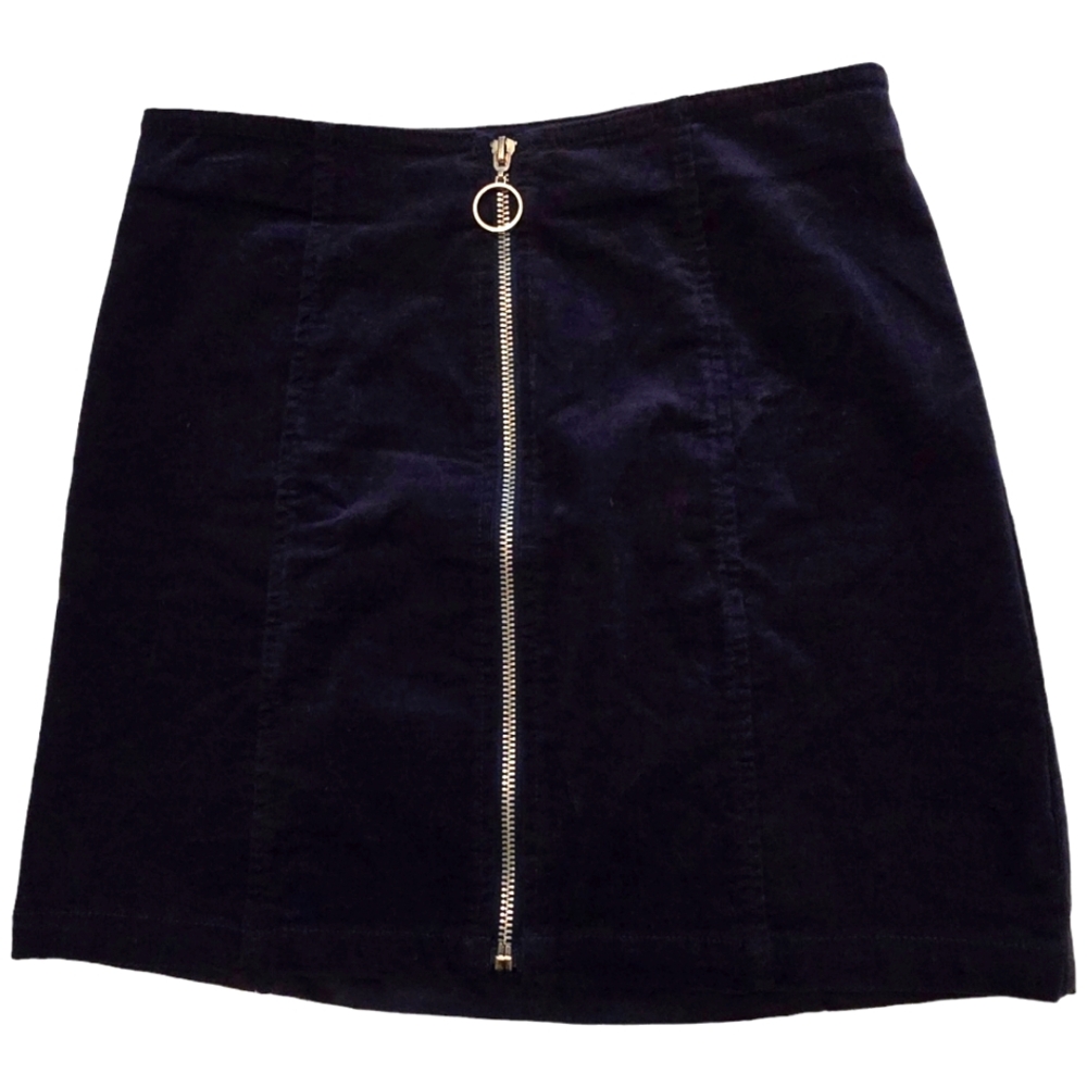 F21 Forever 21 Navy Blue Cordory Front Zip Skirt. Size Small